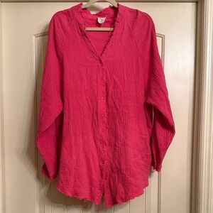 Fantastic Fawn Hot Pink Button-Down Oversized Tunic Shirt